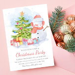 Cute Snowman Kids Christmas Party Invitation<br><div class="desc">This cute holidays design features a whimsical snowman next to a Christmas tree surrounded by gifts. Add your personalised information for your Christmas Party Invitations. Simply edit the text in the text boxes provided. #christmas #holidays #seasonal #festive #snowman #winter #snow #snowflakes#christmastree #floral #botanical #fir #pine #holly #modern #chic #whimsical #invitations...</div>