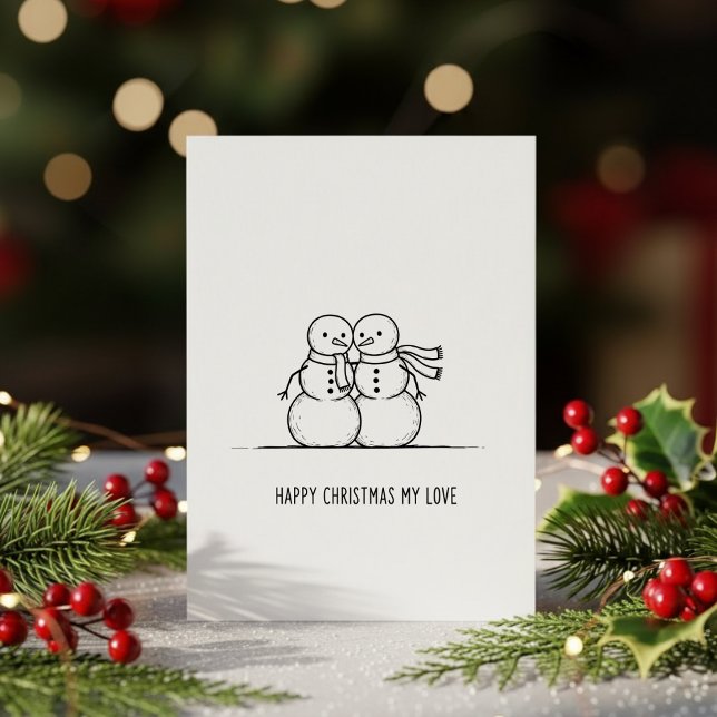 Cute Snowman Kiss Christmas Card for Couples (Creator Uploaded)