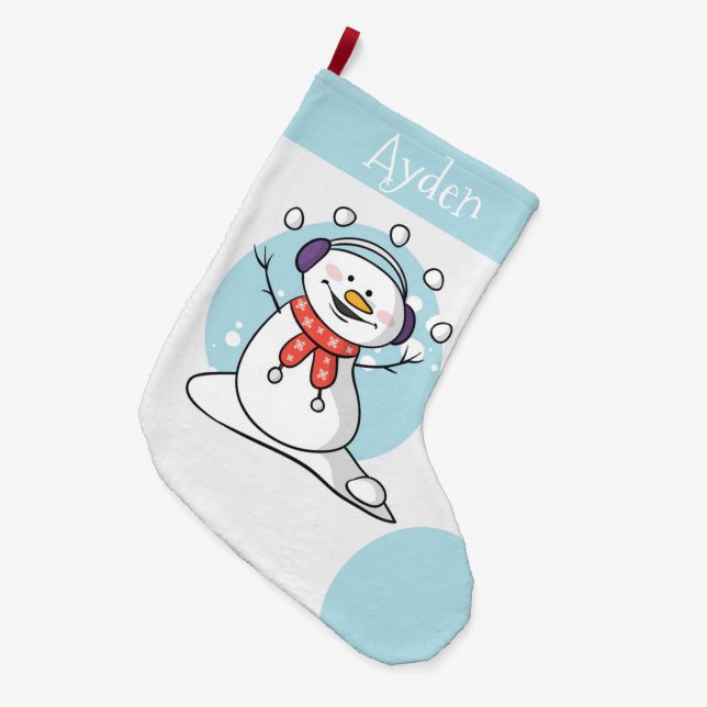 Cute Snowman Large Christmas Stocking (Front (Hanging))