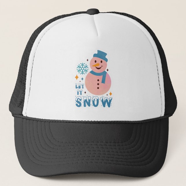 Cute Snowman Let is Snow Trucker Hat (Front)