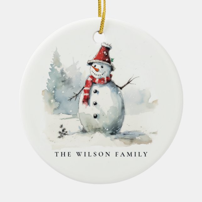 Cute Snowman Let It Snow Christmas 1 Photo Ceramic Tree Decoration (Front)