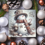 Cute Snowman Let it Snow Merry Christmas  Holiday Card<br><div class="desc">Let it Snow typography with an adorable snowman wearing a red, grey, and brown warm scarf and big, black, top hat trimmed with holly. He smiles at the snowflakes coming down and stands near two wrapped gifts and some ornaments on the snowy ground. This greeting is sure to warm someone's...</div>
