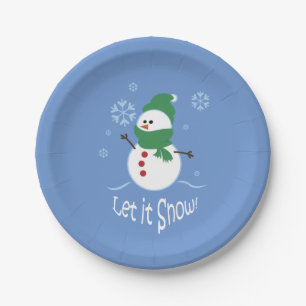 Cute Snowman Let it Snow Paper Plate