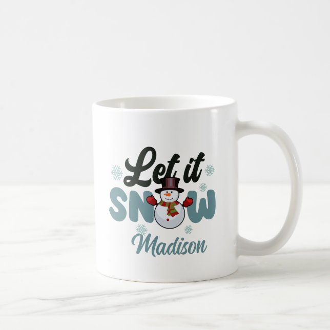 Cute Snowman Let It Snow Personalised Coffee Mug (Right)