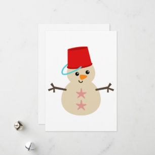 Cute Snowman Made of Sand with Pail for Hat Holiday Card