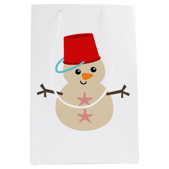 Cute Snowman Made of Sand with Pail for Hat Medium Gift Bag (Front)