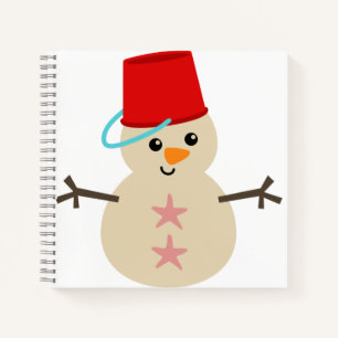 Cute Snowman Made of Sand with Pail for Hat Notebook