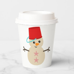 Cute Snowman Made of Sand with Pail for Hat Paper Cups