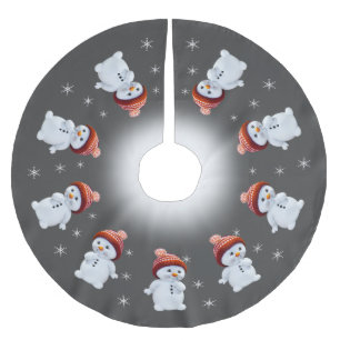 Cute snowman mandala & snowflakes on grey brushed polyester tree skirt