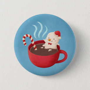 Cute Snowman Marshmallow In Hot Cocoa Christmas 6 Cm Round Badge