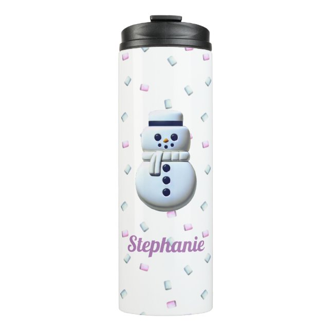 Cute Snowman Marshmallow Personalised Thermal Tumbler (Front)