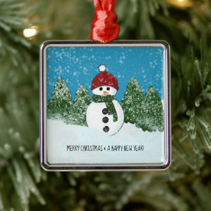 Cute Snowman   Merry Christmas and Happy New Year Metal Tree Decoration