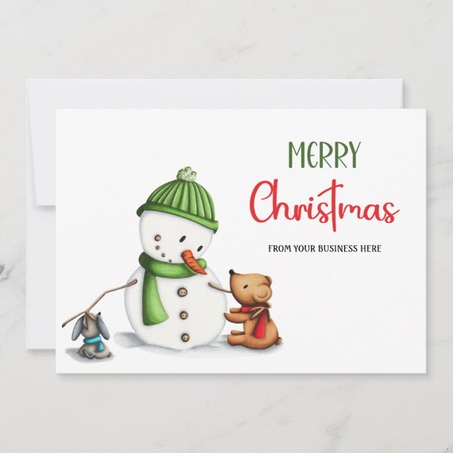 Cute Snowman Merry Christmas Business Logo Holiday Card (Front)