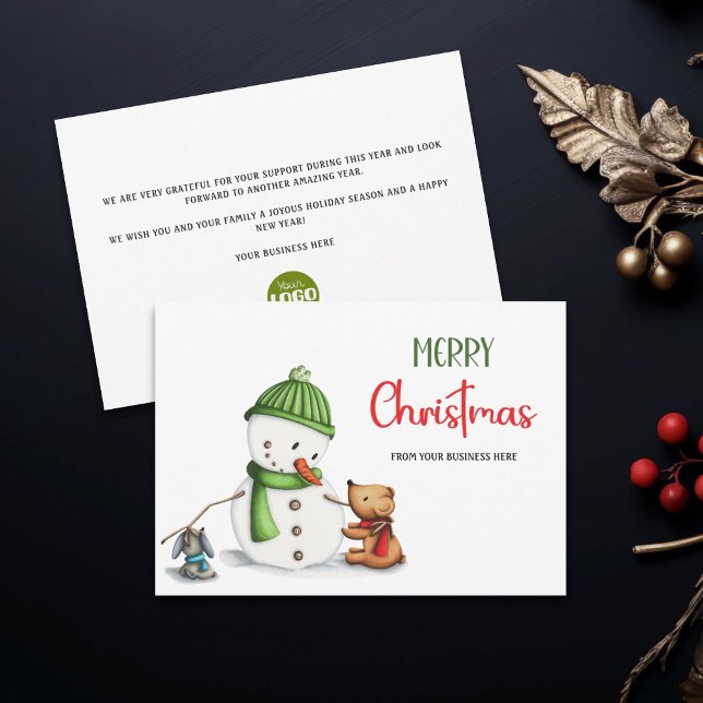 Cute Snowman Merry Christmas Business Logo Holiday Card (Creator Uploaded)