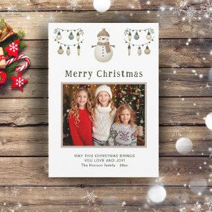 Cute Snowman Merry Christmas Family Photo   Holiday Card