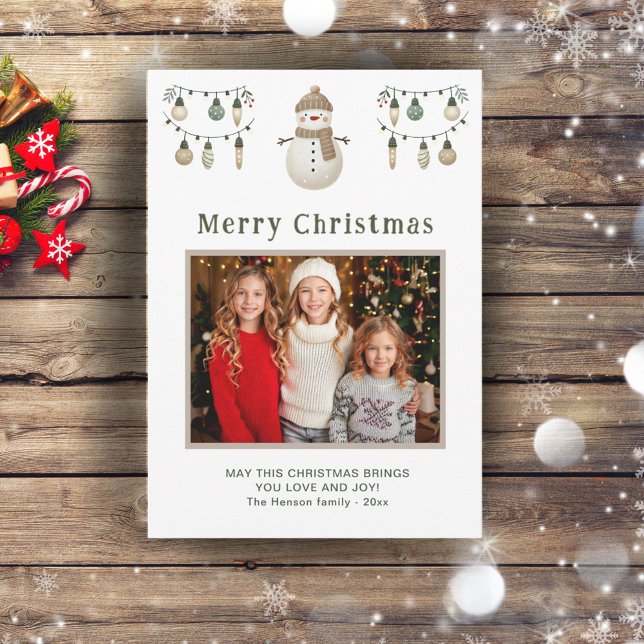 Cute Snowman Merry Christmas Family Photo   Holiday Card (Creator Uploaded)