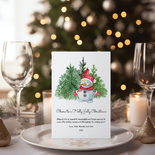 Cute Snowman Merry Christmas Flat Holiday Card