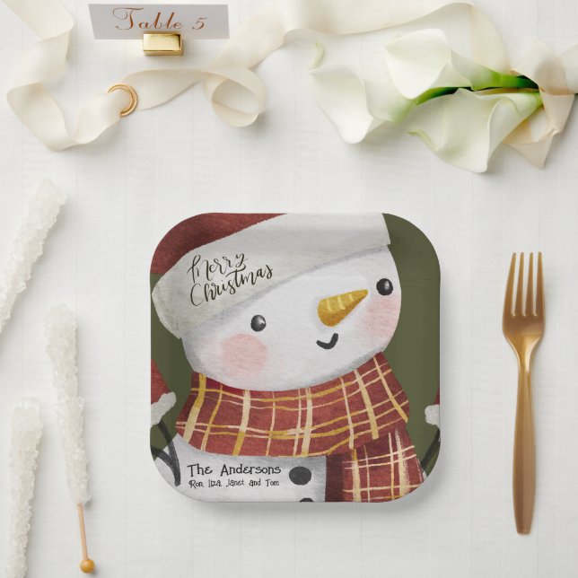 Cute Snowman Merry Christmas Paper Plate (Wedding)