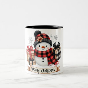 Cute Snowman /Merry Christmas Two-Tone Coffee Mug