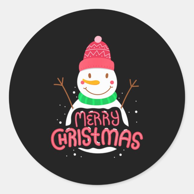 Cute Snowman Merry Xmas Merry Christmas Happy New  Classic Round Sticker (Front)