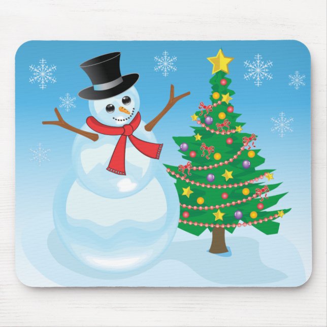 Cute Snowman Mouse Mat (Front)