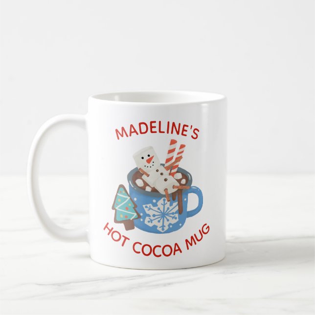 Cute Snowman Name Hot Cocoa Coffee Mug (Left)