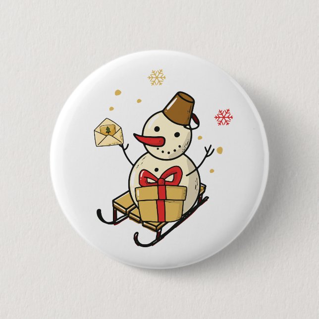 Cute Snowman On A Sled 6 Cm Round Badge (Front)