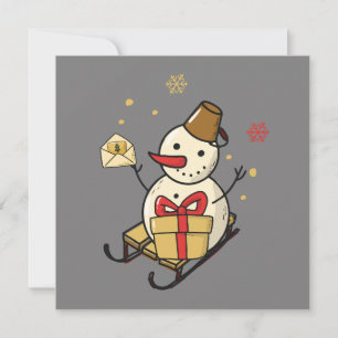 Cute Snowman On A Sled Flat Card