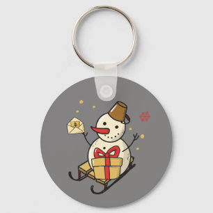 Cute Snowman On A Sled Key Ring