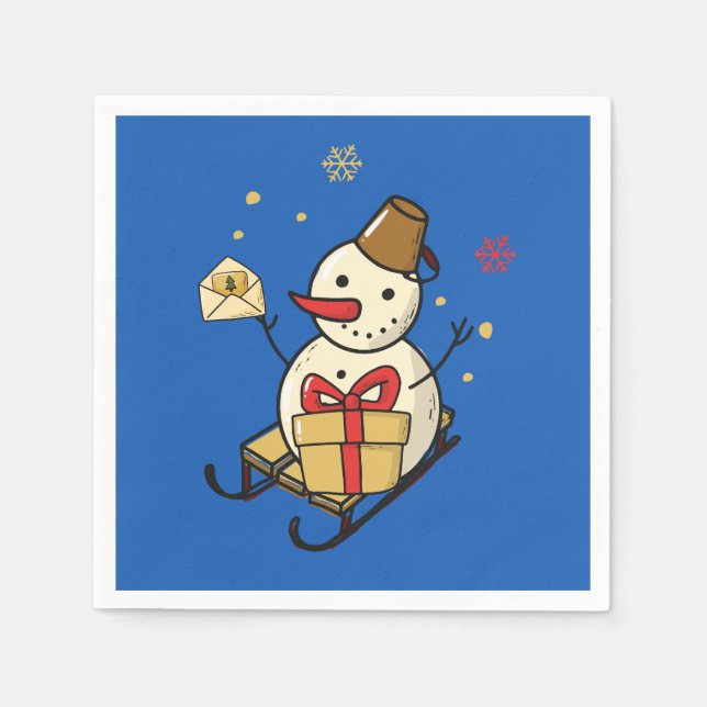 Cute Snowman On A Sled Napkin (Front)