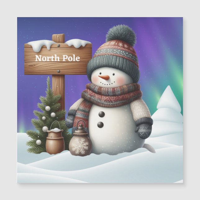 Cute snowman on North Pole with northern lights (Front)