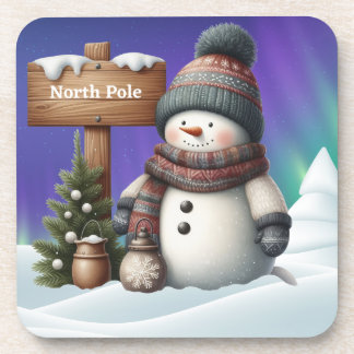 Cute snowman on North Pole with northern lights Coaster
