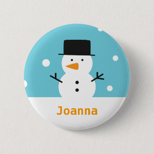 Cute Snowman on snow background for Christmas 6 Cm Round Badge