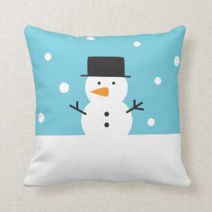 Cute Snowman on snow background for Christmas Cushion