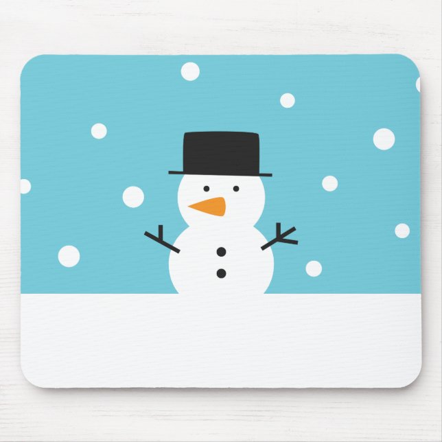 Cute Snowman on snow background for Christmas Mouse Mat (Front)