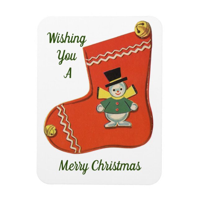 Cute Snowman On Stocking  Magnet (Vertical)