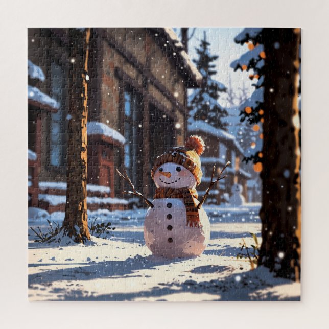 Cute snowman on the street jigsaw puzzle (Vertical)