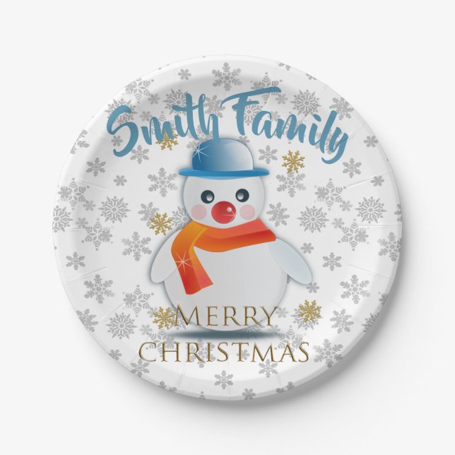 Cute Snowman Paper Plate (Front)