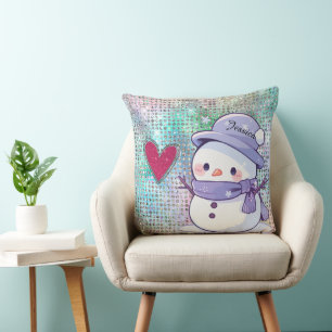 Cute Snowman Pastel Pattern Heart  Cushion