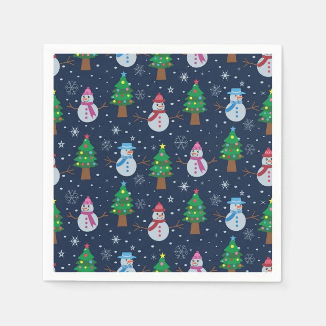 Cute Snowman pattern with Christmas trees    Napkin (Front)
