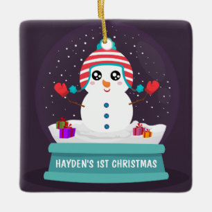 Cute Snowman Personalised Baby's First Christmas Ceramic Ornament