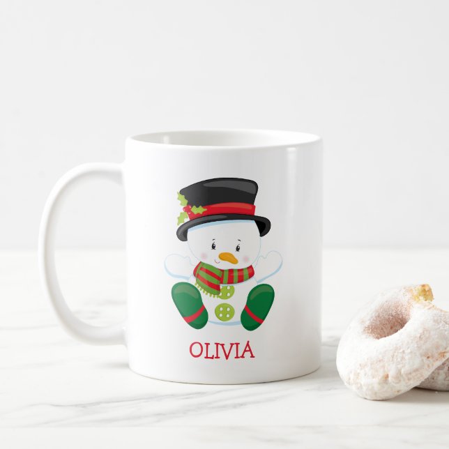 Cute Snowman Personalised Christmas Mug (With Donut)