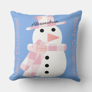Cute Snowman Personalised Merry Christmas Cushion
