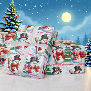 Cute Snowman Personalize Text Christmas Giftwrap Wrapping Paper