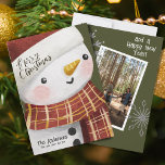 Cute Snowman Photo Snowflakes Merry Christmas Holiday Card<br><div class="desc">Wish your friends and family a lovely and joyful Merry Christmas and a Happy New Year with this cute Snowman holiday card.  Simply upload your favourite family photo and customise with your own message for the new year.</div>
