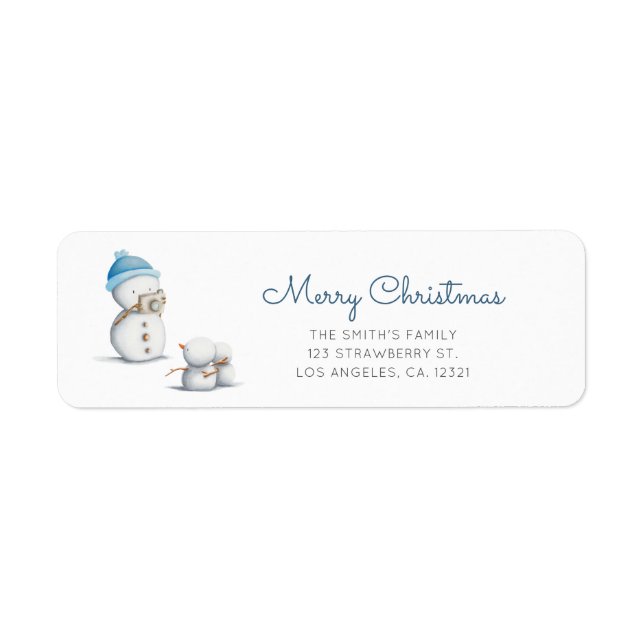 Cute Snowman Photography Christmas Return Address (Front)