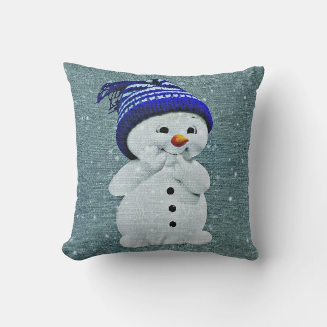 "Cute Snowman Pillow  "Pastel mint throw pillow (Front)