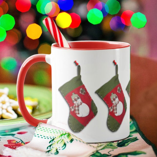 Cute Snowman Plaid Scarf Christmas Stockings Mug (Creator Uploaded)