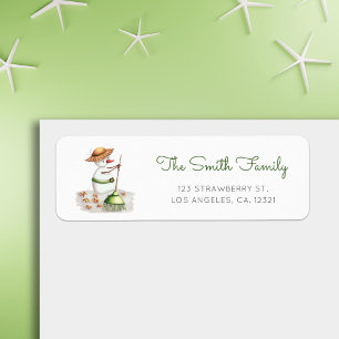 Cute Snowman Raking Leaves Fall Return Address