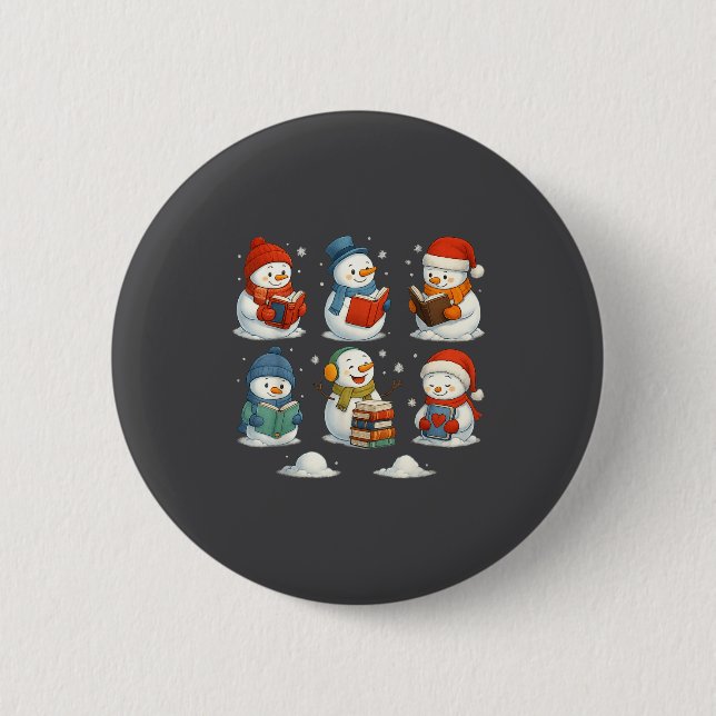 Cute Snowman Reading Books Christmas Winter Book L 6 Cm Round Badge (Front)
